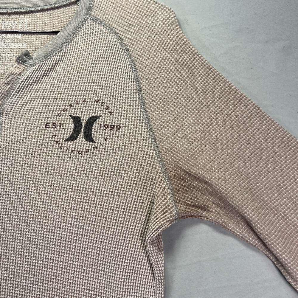 Hurley Shirt Mens Large Brown Henley Waffle Long Sleeve Thermal Surf Skate Y2K - Picture 6 of 12